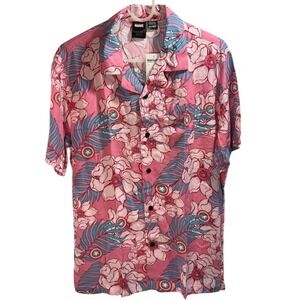 Marvel Captain America Hawaiian Shirt Men's M Pink Floral Short Sleeve Button Up